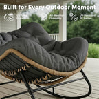 SWITTE Outdoor Rocking Papasan Chair with Thick Cushion, Dark Gray | Oversized Modern Wicker Lounge Rocker with Comfy Cushion, Cozy Egg Chair Steel Frame for Patio, Porch,or Indoor Reading Nook