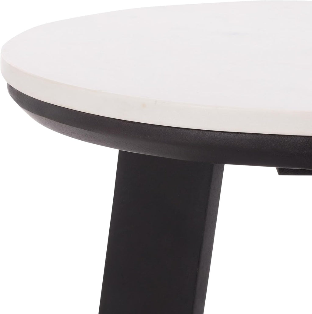 SAFAVIEH Home Collection - Sanji Marble Top Accent Table, Round Modern Side Table, White Marble & Black Base (ACC3737B)