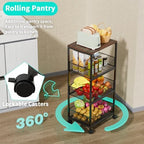 HapiRm Fruit Basket Kitchen Cart - 4-Tier Rolling Storage Cart with Wheels, Fruit Vegetable Basket with Wood Top, Pantry Utility Kitchen Organizer for Fruit Potato Onion Vegetable Bread Snack