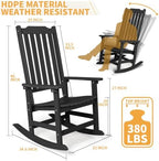 Oversized All-Weather Outdoor Rocking Chairs Set of 2, Patio Rocker | Ergonomic Curved Slat High Back, Smooth Rocking, Tall Seat Relieves Calf, Holds 380lbs, Fade Crack Resistant & Easy to Clean