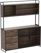 AIEGLE Large Kitchen Hutch Storage Cabinet, Pantry Cabinets with Hutch, Metal Frame Cupboard with Mesh Door, Drawer & Microwave Shelf, Freestanding Kitchen Storage, Brown (59" W x 15.7" D x 68.5" H)