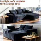 Couch ≈103" L-Shaped Sofa, Modular Sofa in Living Room Comfy Corduroy Fluffy Couch with Deep Seat and Side Pockets, Flexible Module Combination for Living Room (Black, 103IN)