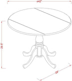 East West Furniture DLT-WHI-TP Dublin Modern Kitchen Table - a Round Dining Table Top with Dropleaf & Pedestal Base, 42x42 Inch, Linen White