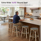 PURPLE LEAF Bar Stools 29" Round French Set of 2 Backless, Black | White Finish, Fade-Resistant Rattan Weave, Weather-Resistant Aluminum, Rustproof, Stackable Design, Wipe-Clean, No Assembly