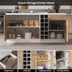 homary 72" Large White Kitchen Island with Storage & LED Lights, Wood Freestanding Island with Wine Rack, Drawers, Cabinet & Shelves, Modern for Kitchen & Dining Room