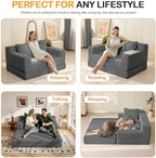 Erament Convertible Sofa Bed, Loveseat Folding Floor Futon Sleeper Sofa Couch Bed Foldable Couch, Corduroy Pull Out Sofa Bed with 2 Pillows for Living Room & Bedroom