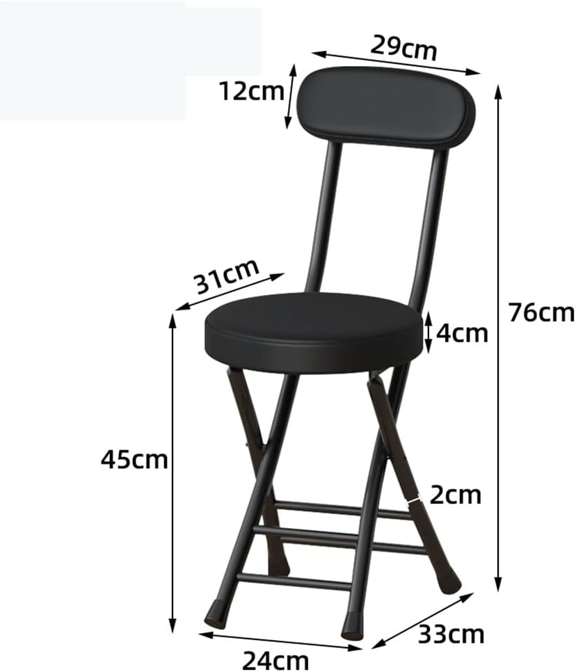 Foldable Bar Stool with Backrest Folding Chair Kitchen Stool with PU Padded Round Seat Cushion, Portable Stool Chair for Breakfast Bar, Desk, Living Room (Color : Yellow)