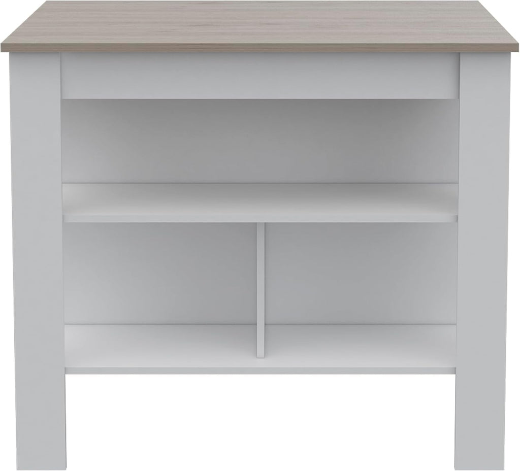 Three Shelf Kitchen Island with Four Legs - Light Gray/White | Three-tiered design with four legs for stable support