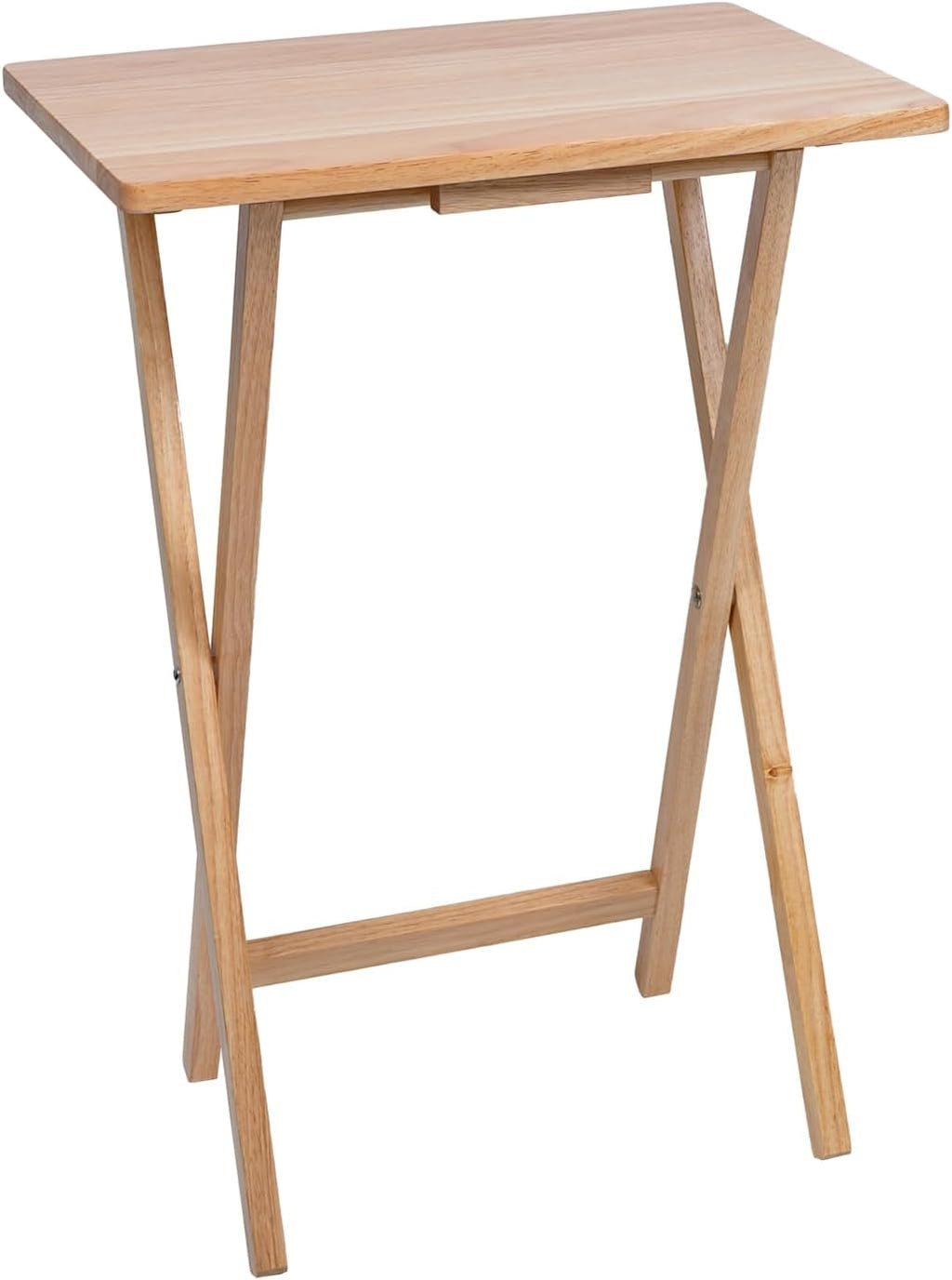 (2 Pcs) 26" Folding Tray Tables, Solid Rubberwood, Small Folding Table,Natural Wood Finish
