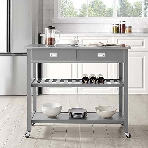 Crosley Furniture Chloe Rolling Kitchen Island | Storage Cart, Microwave Stand, Wine Rack, Gray