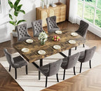 9-Piece Extendable Dining Table Set for 8, 63-78 Inch Rustic Brown Kitchen Tables Set with 8 Grey Tufted Chairs Farmhouse Wood Expandable Dining Room Table Set 8 for Kitchen Dining