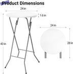 Byliable 24in Round Folding Cocktail Table, Plastic Bar Height Table, White | Portable Foldable Design with Removable Legs, Two Folding Methods, HDPE Tabletop, Indoor Outdoor for Parties, Patio, Events