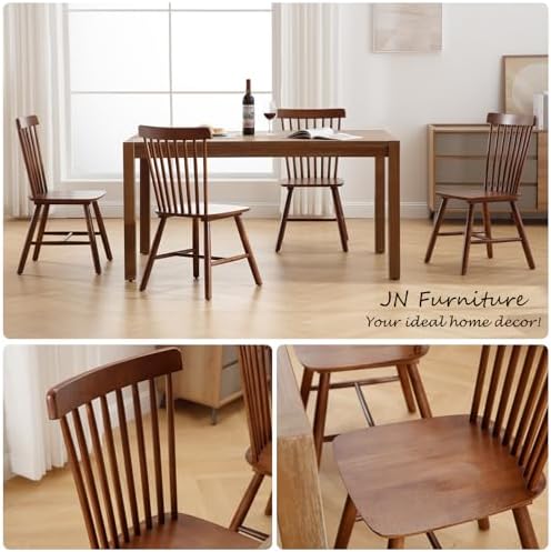 Windsor Dining Chairs Set of 2, Farmhouse Kitchen & Dining Room Chairs with Spindle Back, Comfy Armless Solid Wood Side Chair for Home/Living Room/Restaurant, Walnut Wood