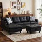 Leather L-Shaped Couch Set, 97.5"L x 69.5"W Sectional Sofas Black | Synthetic PU Leather, Stain-Resistant, 4 Seat Modular Couches with Storage Ottoman& Chaise,Apartment/Office/Living Room