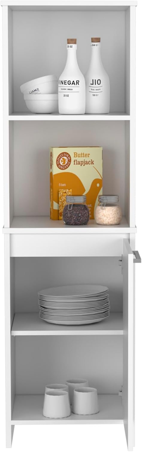 Kitchen Pantry Feery, Single Door Cabinet, Interior and External Shelves, White Finish