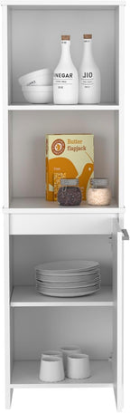 Kitchen Pantry Feery, Single Door Cabinet, Interior and External Shelves, White Finish