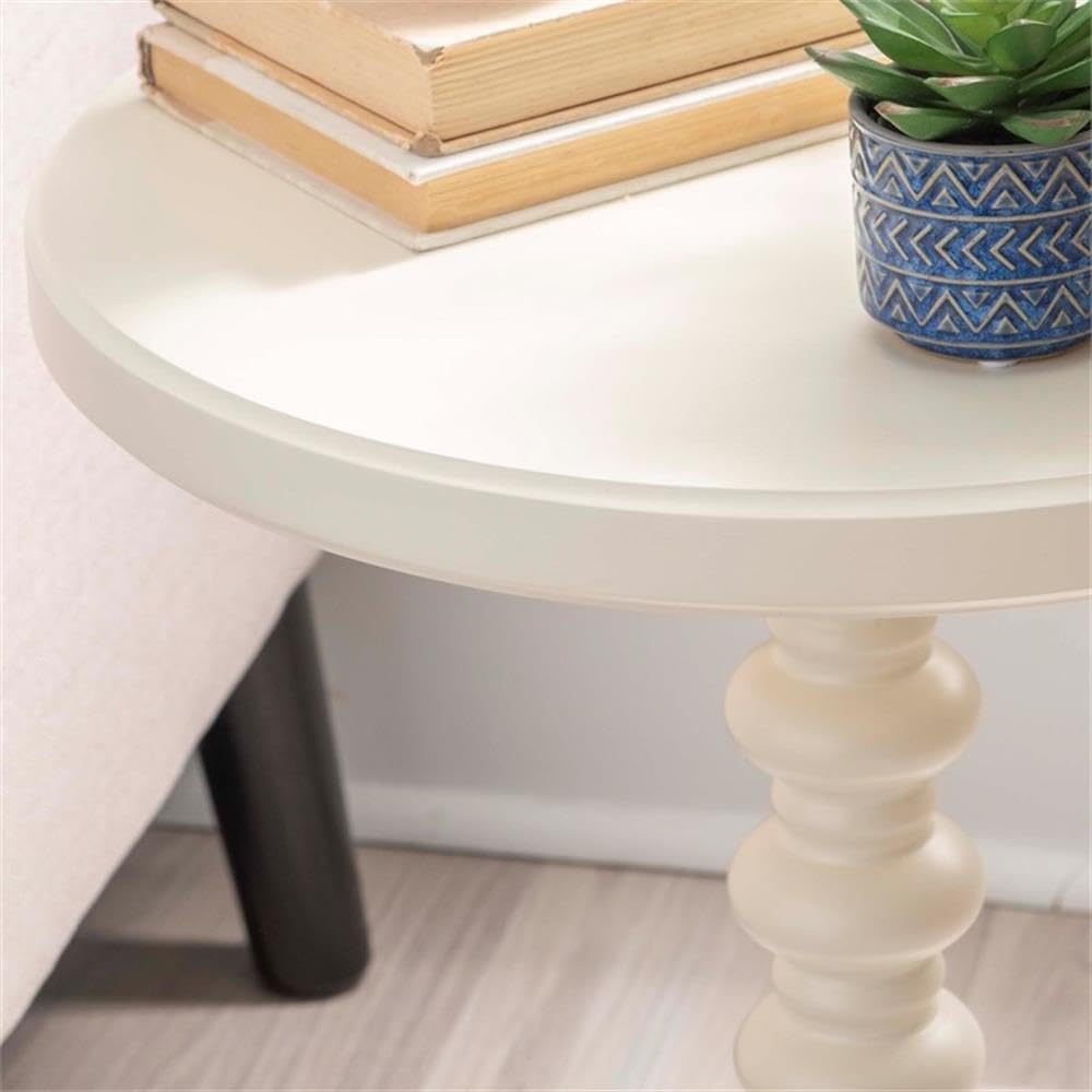 Pemberly Row Contemporary Wood Spindle Side Table, Off White Finish, 17" Round Top, Solid Rubberwood Construction, Turned Pedestal Base, Accent Table for Living Room, Entryway, or Bedroom Use