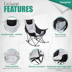 SUNNYFEEL Oversized Folding Rocking Camping Chair for Adults, 500lbs Grey | Heavy Duty Outdoor Rocker Camping Chairs, High Back Padded Lawn Recliner with Side Pocket & Carry Bag