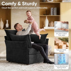 ABCASA Oversized Chenille Accent Chair,Washable Cover and Deep Seat,Black | Extra Wide Seat and Washable Cover,with Fluffy Pillows and Soft Cushions,Reading Chairs for Living Room,Bedroom,Pet-Friendly