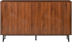 Saiveina Mid-Century Modern Walnut Sideboard Buffet Cabinet, 59 * 16 * 33 Inches Geometric Carved Storage Cabinet with Metal Legs, Multi-Purpose Credenza for Living Room, Dining Room, Entryway