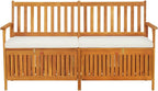Outdoor Storage Bench with Cream Cushion, 67 Inch Acacia Wood Patio Entryway Furniture, Garden Deck Box with Seating and Padded Cushion, Brown