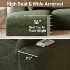 ONEMMLION 96" L-Shaped Cloud Couch Sofa with Chaise, Green | Corduroy Comfy Fluffy Modular Deep Seat Memory Foam Compressed Sectional Sofa for Living Room Oversized Left Facing Chaise