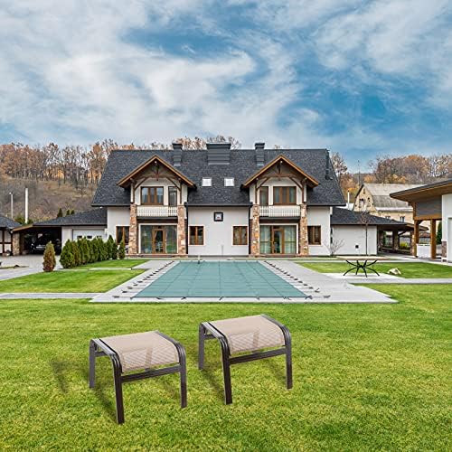 Outdoor Patio Footstools Aluminum Outdoor Ottomans Footrest Small Seating Wicker Furniture Patio Ottoman 2 Pieces Brown
