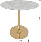 Marble Round End Table with Gold Metal Frame – 21in Tall 19in Diameter Modern Nordic Side Table Nightstand for Living Room, Bedroom, Entryway, Elegant Durable Furniture