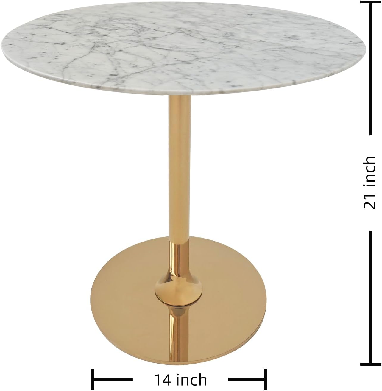 Marble Round End Table with Gold Metal Frame – 21in Tall 19in Diameter Modern Nordic Side Table Nightstand for Living Room, Bedroom, Entryway, Elegant Durable Furniture