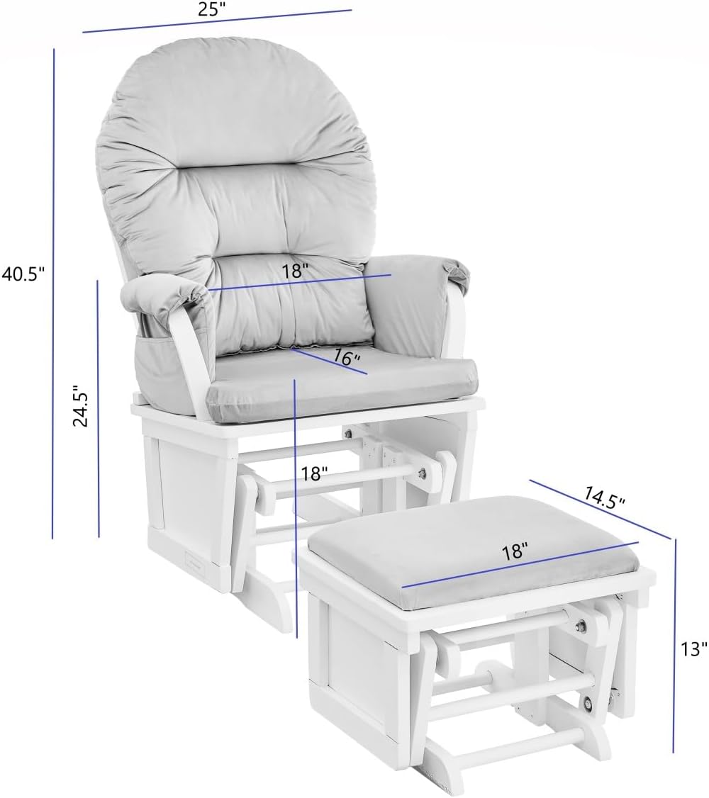 Madison Glider and Ottoman: White Wood and Gray Fabric for Comfort and Style