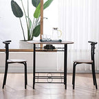 VINGLI 3 Piece Dining Set, Small Kitchen Table Set for 2, Breakfast Table Set, Kitchen Wooden Table with 2 Chairs for Small Space/Dining Room/Apartment, Metal Frame, Wine Rack, Burnt Brown