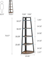Tribesigns 70 inch Tall Corner Shelf, 5 Tier Rustic Corner Bookshelf Bookcase Industrial Corner Ladder Shelf Plant Stand for Living Room, Kitchen, Home Office (Brown)