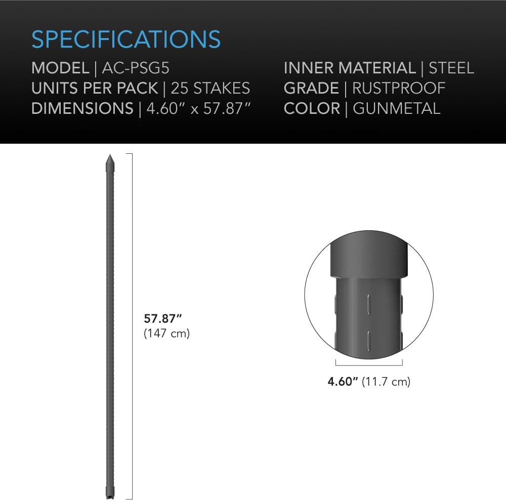 AC Infinity Garden Plant Stakes 60", Sturdy Metal Support Sticks with Protective Plastic Coating, 25-Pack for Tomatoes, Trees, and Vines in Gardening Hydroponics