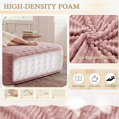 65" Oversized Chaise Lounge Chair Indoor, Chaise Lounge Chair with Cup Holders Side Pockets 3 Pillows, Cloud Corduroy Chaise Sofa Bed Sleeper Couches for Living Room No Assembly Require,Pink