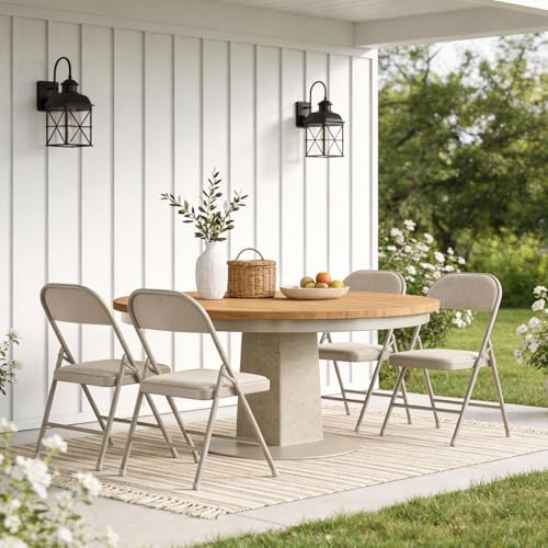 4 Pack Folding Chairs, Fabric Padded Folding Dining Chairs with Cushion Seat & Back, Indoor Outdoor Folding Chair Set for Home Office, Parties, Events, Wedding, Extra Guest Seating