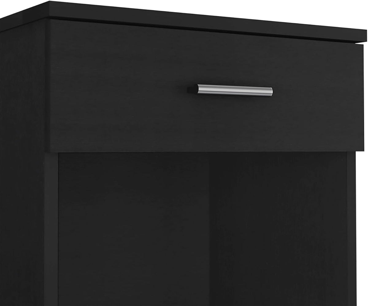 Nightstand 21" H, One Drawer, Low Shelf, Superior Top, Black,for Small Spaces