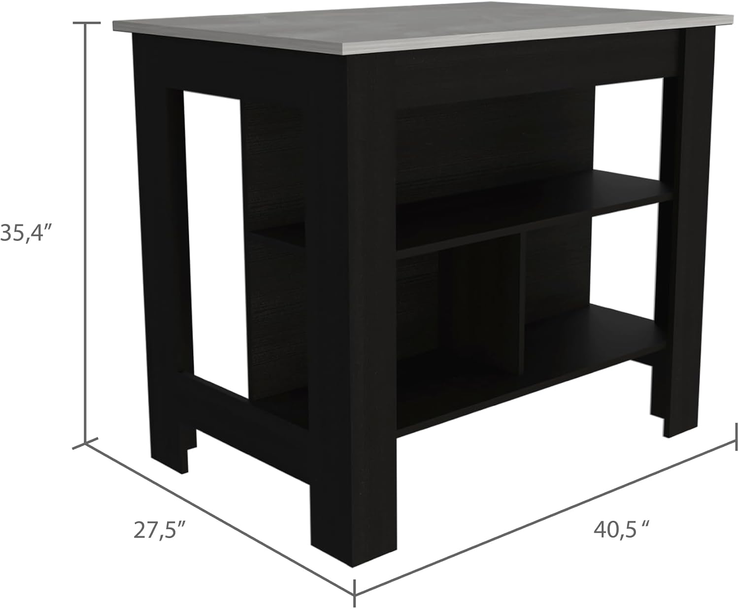 Kitchen Island with Four Legs and Three Shelves - Black/Ibiza Marble | Three shelves and four legs for extra storage and stability