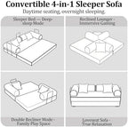 53.15'' Convertible Compressed Corduroy Folding Cloud Sofa Bed, Modern Pull Out Loveseat Sleeper in a Box, 4 in 1 Floor Mattress Futon Cloud Couch, No Assembly Needed, Green, 2 Pillows, Full