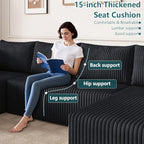 124" U-Shape Cloud Couch, Modern Modular Sectional U-Shape Sofa, Corduroy Couch Upholstered Couches Deep Seat Sleeper Chaise Longue for Living Room, No Assembly Required, Black