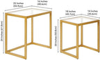 MAKLAINE Contemporary Metal/Tempered Glass Side Table, 22 in, Brass Finish, Handcrafted Steel Frame, Rectangle Shape, Set of 2, Living Room Accent Table