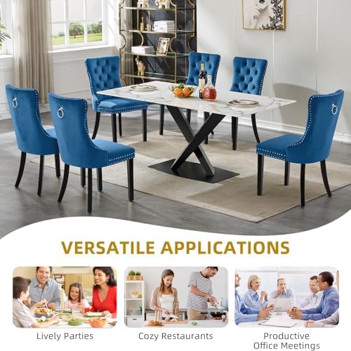 70in Faux Marble Dining Table for 6-8 Person, Modern White Kitchen Dining Room Table with Black X-Shape Carton Steel Pedestal Base, Large Rectangle Dinner Table for Kitchen Dining Room