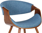 Armen Living Butterfly Mid-Century Dining Chair in Walnut Finish and Blue Fabric - Set of 2