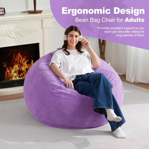 Homguava 3FT Bean Bag Chair for Adults,Teardrop Beanbag Chair with Handle | Big Bean Bag with Memory Foam Filled and Ultra Soft Corduroy Cover for Living Room, Bedroom（Pink 3FT)