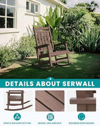 SERWALL Outdoor Rocking Chair Set of 2, HDPE Rocker for Adults, Brown | 21.1" Widened Seat adds Extra Comfort, Oversized Rocking Chair for Adults, All Weather Porch Rocker for Lawn Garden