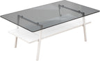 3-Piece Glass Coffee Table and End Table Sets for Living Room, Modern Living Room Tables Set of 3 Tempered Glass Coffee Table & 2 End Side Table with Storage for Small Spaces (3, Gray White)