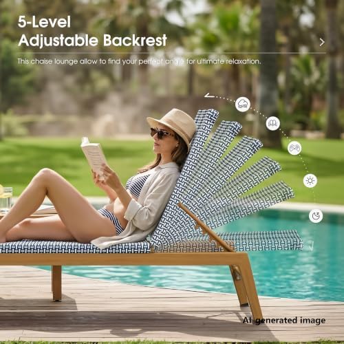 PURPLE LEAF Chaise Lounge Chair Wood Grain Aluminum Set of 2, Dark Blue | 3-Year Color Retention PE Rattan, 2.4" Thickened Aluminum Frame, 16.14" Knee-Friendly Height, French-Inspired Style