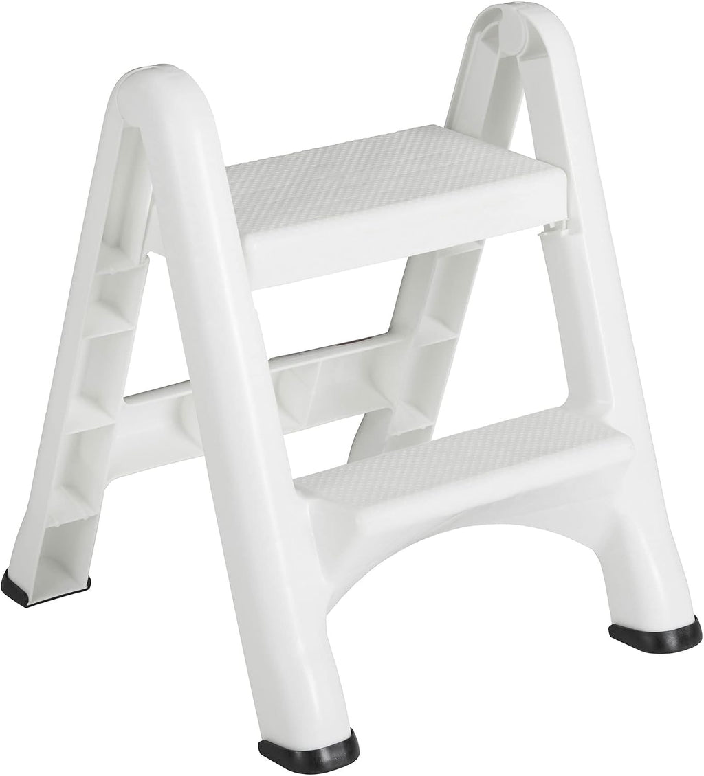 Rubbermaid FG420903WHT EZ Two Step Durable Folding Plastic Ladder Step Stool with Skid Resistant Foot Pads, White (2 Pack)