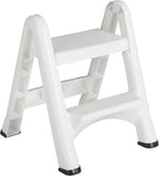 Rubbermaid FG420903WHT EZ Two Step Durable Folding Plastic Ladder Step Stool with Skid Resistant Foot Pads, White (2 Pack)