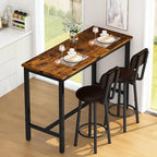 AWQM Bar Table Set of 2, Industrial Bar Table and Chairs Set of 2,3 Piece Bar Height Table with 2 Backrests Stools,Small Kitchen Table for 2,Small Space,Brown & Black