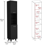 Pantry, Four Legs, Three Interior Shelves, Two Shelves, Two Cabinets -Black